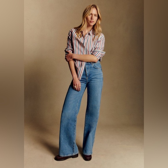 Sézane Max Shirt in Blue Ecru Burgundy Stripes FR 42 / US 10 - Picture 4 of 16